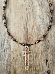 Handcarved Antler Cross Necklace