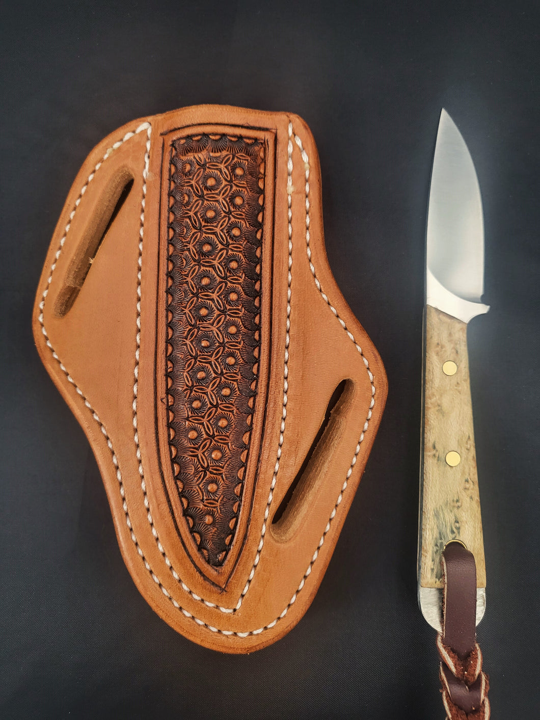 Stabilized Maple Burl Stockman Belt Knife