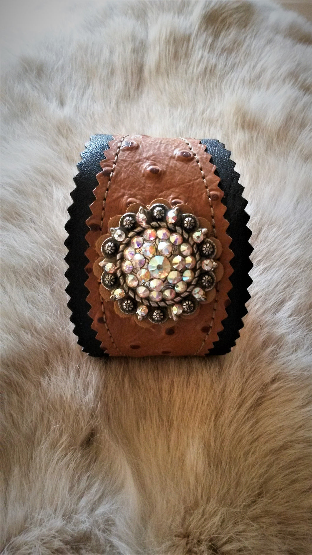 Crystal Concho Leather Cuff